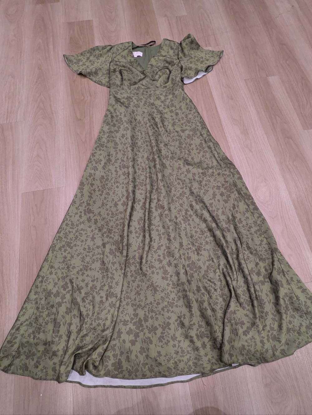 Birdy Grey Green Floral Floor length Dress Size M